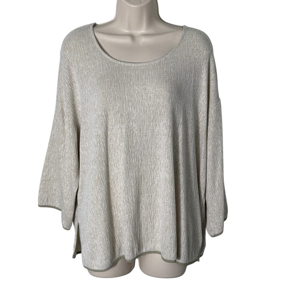 Purejill Linen Blend Textured 3/4‎ Sleeve Top Cream Tan Size XL